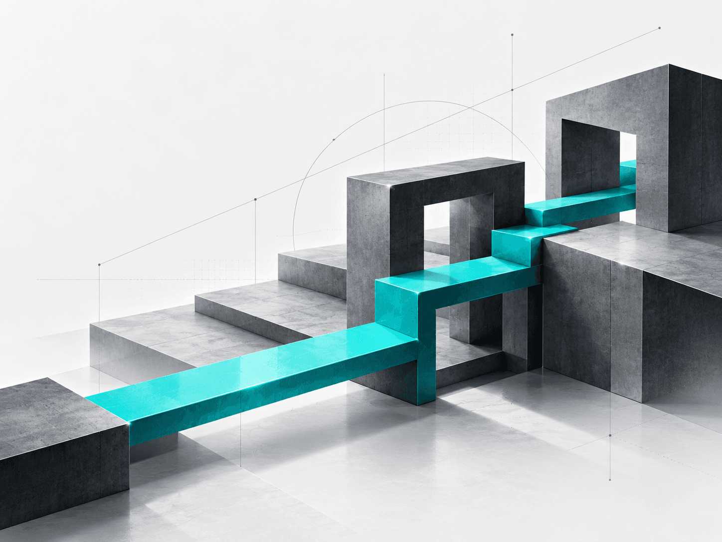 Architectural pathway resolving through a connected concrete structure