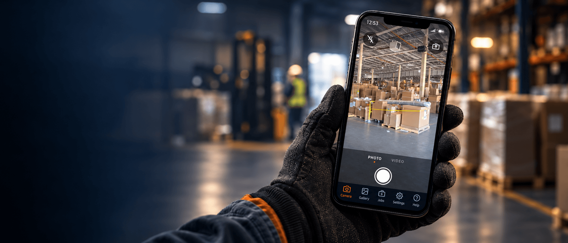 WorkShot being used to document work in a warehouse